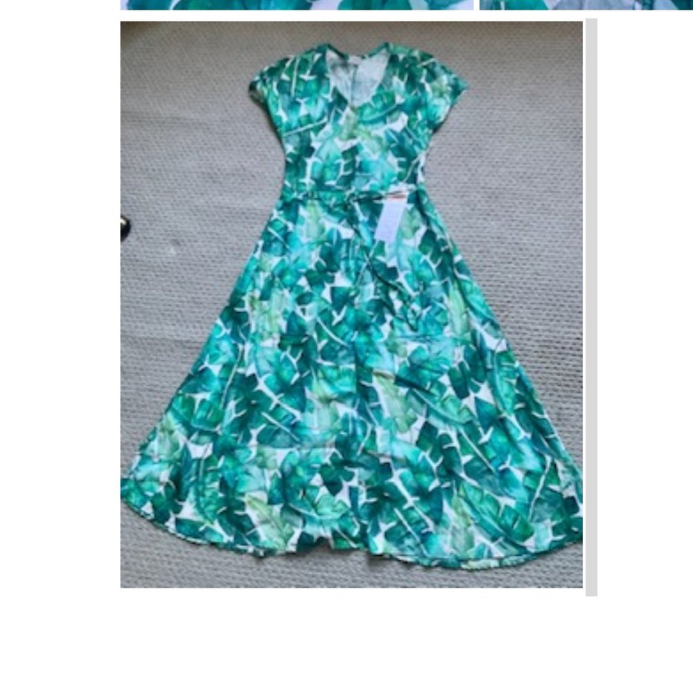 Field Day Green Leaf-Print Cap-sleeve Long Dress (w/ pockets) - Made in CA -new!